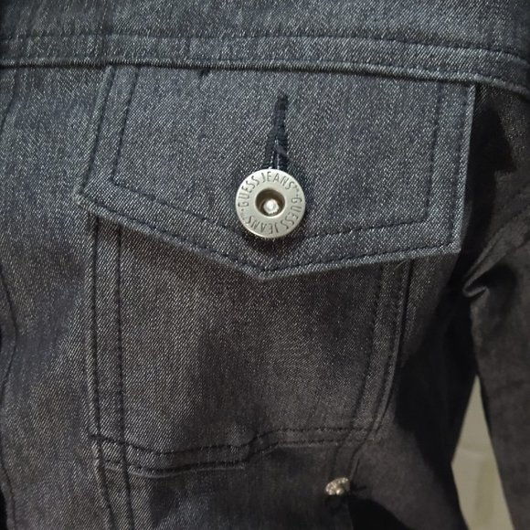 GUESS Black Denim Jacket Animal Print Trim Collared Womens Size M  CLEARANCE! - Picture 5 of 11